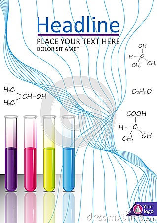 Cover template design with test tubes. A4. Vector Vector Illustration