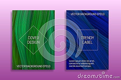 Cover templates with volumetric colored curls. Trendy brochure or packaging backgrounds in green and blue shades Vector Illustration