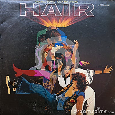 Cover of vinyl album Hair: Original Soundtrack Recording Editorial Stock Photo