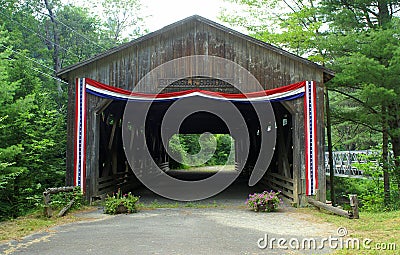 Covered bridge with bunting Stock Photo