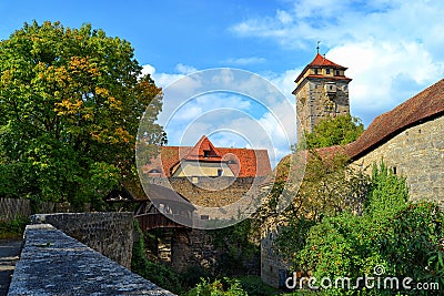 Covered Bridge in Rothenburg ob der Tauber Stock Photo