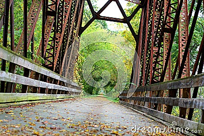 Covered Iron Bridge in Woods Stock Photo