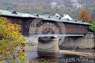 Covered Wooden Bridge Stock Photo