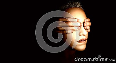 Hands covering someones eyes Stock Photo