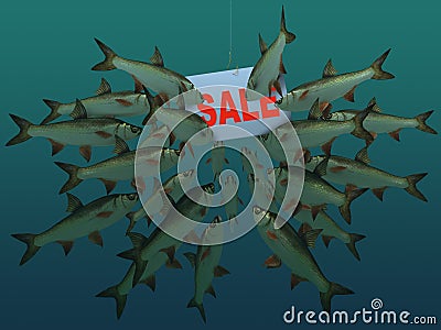 The covey of fishes looks at a hook Stock Photo