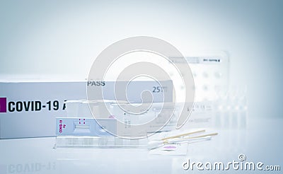 Covid 19 antigen self test for nasal swab. Antigen test kit for home use to detection coronavirus infection. Rapid antigen test. Stock Photo