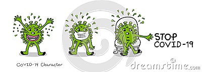 Covid-19 cartoon vector characters, Stop coronavirus covid-19, Corona virus danger and public health risk disease Vector Illustration