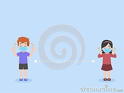 Children keep Social Distancing for infection risk and disease Vector Illustration