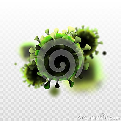COVID-19 Chinese coronavirus under the microscope. Realistic vector 3d illustration. Pandemic, disease. Floating China Vector Illustration