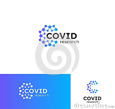 Covid-19, corona vaccine research logo set. Virus genomic data. Immune system icon. Harmful disease prevention sign Vector Illustration