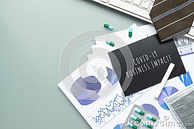 COVID-19 or Corona virus Business IMPACT background concept. Mockup Chalkboard for Covid 19 business impact anlysis with busines Stock Photo