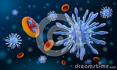 Covid-19 corona virus outbreak under the microscope, Floating pathogen respiratory influenza covid virus cells, Lung damage viru Cartoon Illustration
