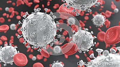 COVID19 Corona virus with spike glycoprotein are floating on bloodstream with red blood cells in vascular . 3D rendering Stock Photo