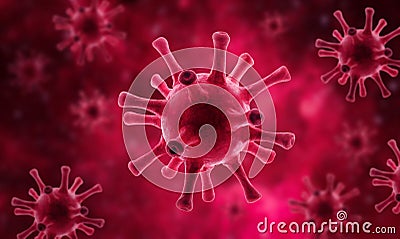 COVID-19 coronavirus background, 3d illustration, microscopic view of SARS-CoV-2 corona virus in cell. Global coronavirus outbreak Cartoon Illustration