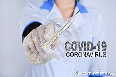 Covid-19 coronavirus desease outbreak poster with lettering. Stock Photo