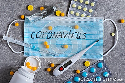 Covid-19 Coronavirus and the flu epidemic. Speculation and business on the vaccine and pills. Money and health, pandemic worldwide Stock Photo