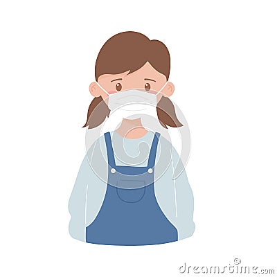 Covid 19 coronavirus, girl with medical mask isolated icon white background Vector Illustration