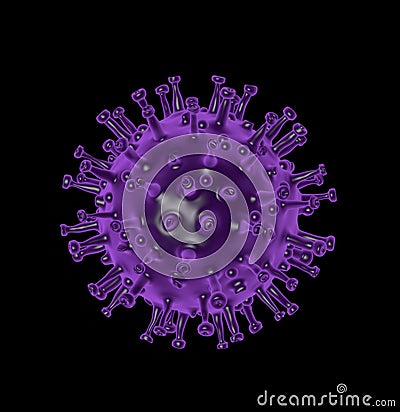 COVID-19 Coronavirus microscopic, purple virus with black background Stock Photo