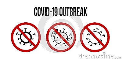 COVID-19 coronavirus outbreak, say no virus sign illustration, multiple version, prevetion illness banner on isolated white Cartoon Illustration