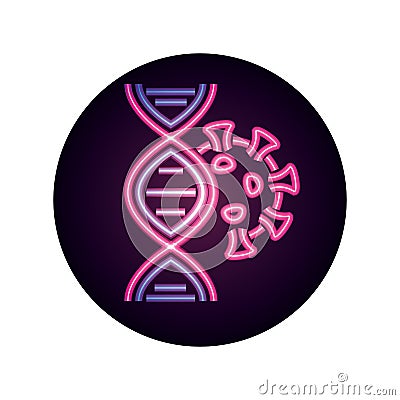 Covid 19 coronavirus pandemic pathogen contagious disease neon style icon Vector Illustration