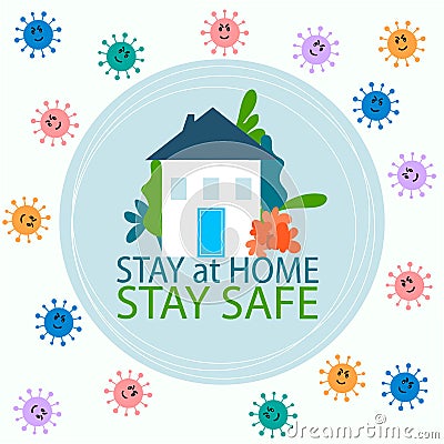 Covid 19, coronavirus protection, stay at home, self isolation campaign poster vector. Covid-19 Social distancing protect Vector Illustration