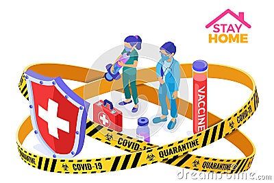 Covid-19 Coronavirus quarantine stay home Vector Illustration