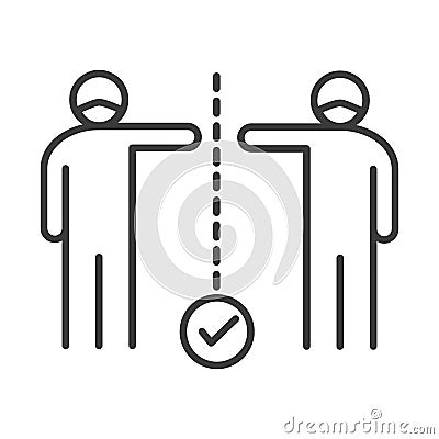 Covid 19 coronavirus social distancing prevention, people avoid contact, outbreak spread vector line style icon Vector Illustration