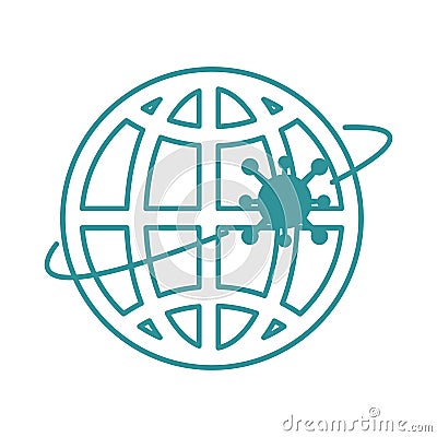 Covid 19 coronavirus, world virus spread outbreak pandemic prevention line design icon Vector Illustration