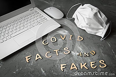 Covid facts and fakes quarantine pandemic news and treatment Stock Photo