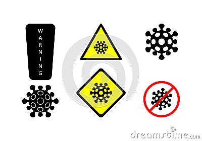 Covid-19 icon, danger warning signs, coronavirus pandemic Vector Illustration