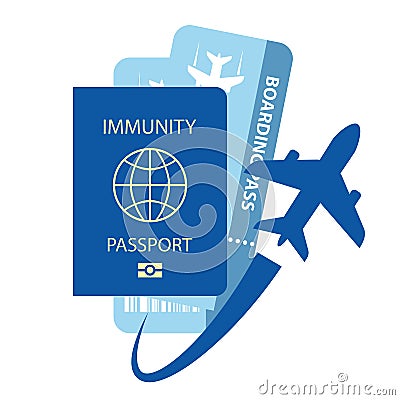 Covid immunity passport and flight tickets, travel concept Vector Illustration