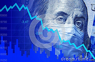 COVID-19 impacts to business, dollar money and graph of stock market crash during coronavirus pandemic. World economy hits by Stock Photo