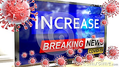 Covid, increase and a tv set showing breaking news - pictured as a tv set with corona increase news and deadly viruses around Cartoon Illustration