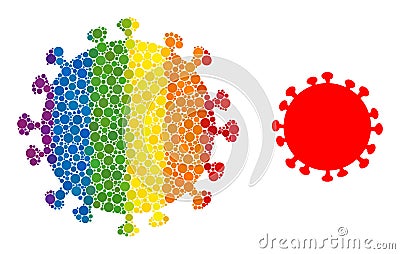 Dotted Covid Infection Mosaic Icon of Rainbow Round Dots Vector Illustration