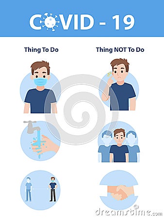 Info graphic elements the signs and corona virus, Thing to do and thing not to do Vector Illustration