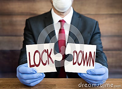 A Coronavirus Lockdown concept with ppe, blue gloves and face mask Stock Photo