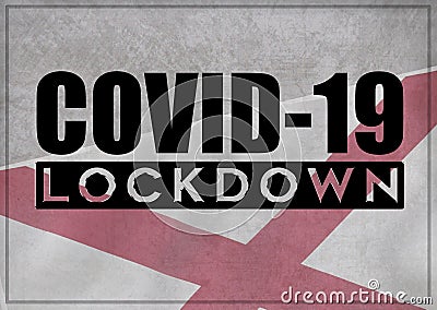 COVID-19 lockdown and prevention concept against the coronavirus outbreak and pandemic. Text writed with background of waving flag Cartoon Illustration