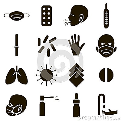 Covid-19 medicine black icons Vector Illustration