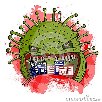 Covid19 Monsters Attack the Towns Vector Illustration