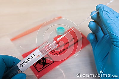 COVID-19 Nasal swab laboratory test in hospital lab Stock Photo