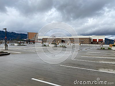 COVID 19 pandemic 2020 Empty Shopping Parking Lot Editorial Stock Photo