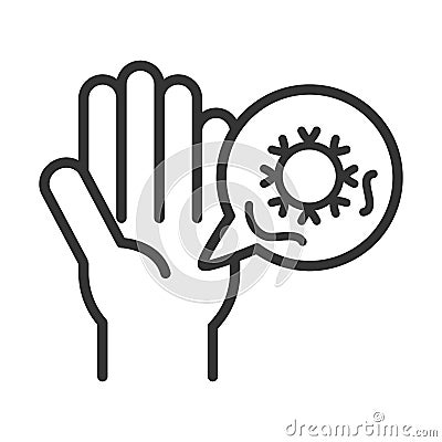 Covid 19 pandemic hand pollution infected virus line style icon Vector Illustration