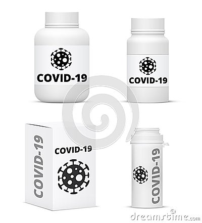 COVID-19 pills bottle Vector Illustration