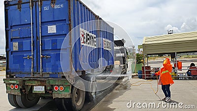 Covid Prevention Container Van Cargo Disinfected by Port Authority Editorial Stock Photo