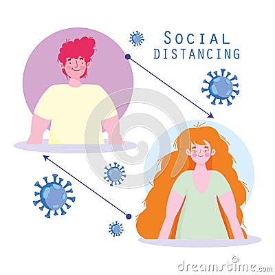 Covid 19, prevention social distancing, precaution keep people at a distance, outbreaks spread of disease Vector Illustration