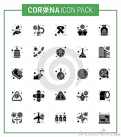 Covid-19 Protection CoronaVirus Pendamic 25 Solid Glyph icon set such as washing, hygiene, aids, hands, ribbon Vector Illustration