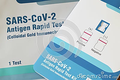 Covid-19 rapid test kit closed up Stock Photo