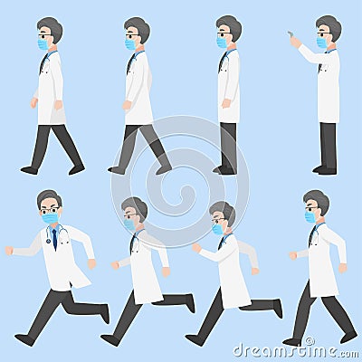 Set of Doctors Character wearing protective Medical mask Vector Illustration