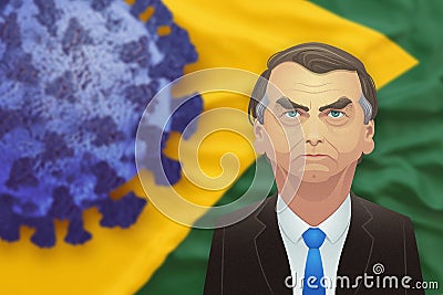 Santo AndrÃ©/SÃ£o Paulo/Brazil - April 11, 2020 - President Jair Bolsonaro. The brazilian flag behind him has a blue conronavirus Editorial Stock Photo