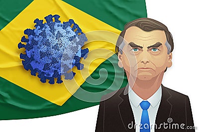 Santo AndrÃ©/SÃ£o Paulo/Brazil - April 11, 2020 - President Jair Bolsonaro. The brazilian flag behind him has a blue coronavirus Editorial Stock Photo